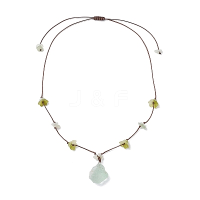 Raw Rough Natural Stone Nuggets Pendant with Handmade Lampwork Flower Adjustable Waxed Polyester Cord Necklaces for Women NJEW-TA00210-01-1