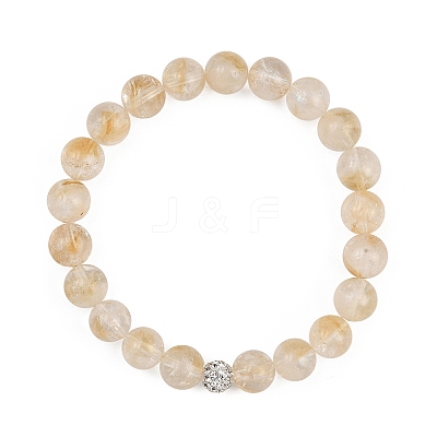 Natural Citrine Round Beads Stretch Bracelets BJEW-JB12388-1