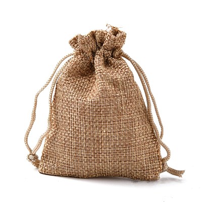 Polyester Imitation Burlap Packing Pouches Drawstring Bags X-ABAG-R005-9x7-M-1