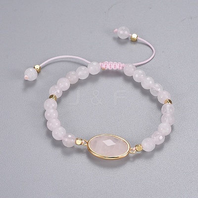 Natural Rose Quartz Braided Bead Bracelets BJEW-JB04210-01-1