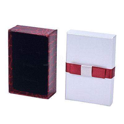 Kraft Cotton Filled Rectangle Cardboard Jewelry Set Boxes with Bowknot X-CBOX-N006-03-1
