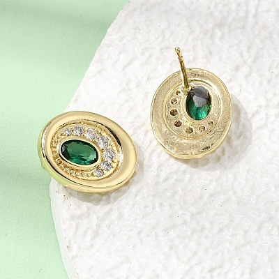 Brass Micro Pave Cubic Zirconia Stud Earrings EJEW-G471-13G-03-1