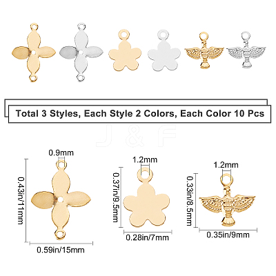 40Pcs 4 Colors Brass Charms and 20Pcs 2 Colors Brass Links Connectors KK-SC0002-49-1