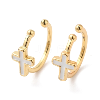 Cross Enamel Cuff Earrings EJEW-G348-14G-1