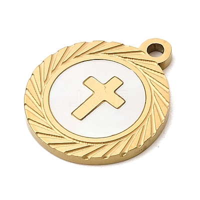 Natural White Shell Flat Round Charms STAS-P431-29G-04-1