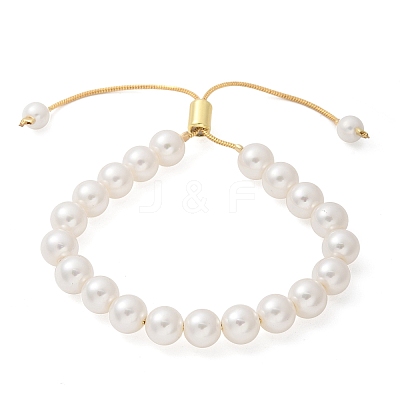 Shell Pearl Beaded Slider Bracelet with Brass Snake Chain BJEW-B066-01B-02-1