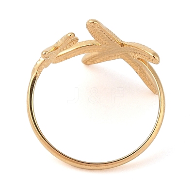 Ion Plating(IP) 304 Stainless Steel Starfish Open Cuff Rings for Women RJEW-Z057-09G-1
