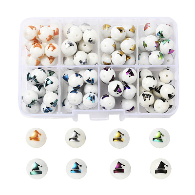 80Pcs 8 Colors Christmas Opaque Glass Beads EGLA-YW0001-06-1