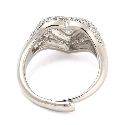 Enamel Heart Adjustable Ring with Clear Cubic Zirconia RJEW-Q781-01P-04-1