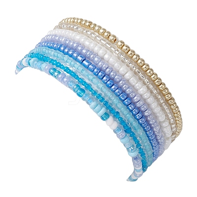 8Pcs 8 Color Glass Seed Beaded Stretch Bracelets Set for Women BJEW-JB09661-02-1