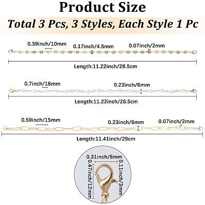 1 Set 3 Styles Iron Hat Chain with Lobster Claw Clasp HJEW-CN0001-31C-1