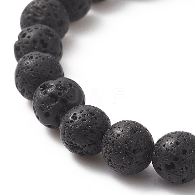 Natural Lava Rock & Dyed Agate Beaded Stretch Bracelets BJEW-JB09178-1