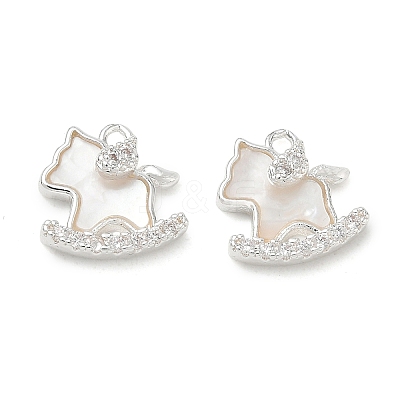 Brass Micro Pave Clear Cubic Zirconia & Natural Shell Charms CU-CBA3F77-02S-1