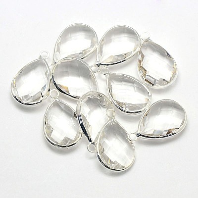 Silver Color Plated Brass Glass Teardrop Pendants GLAA-J017A-S-1
