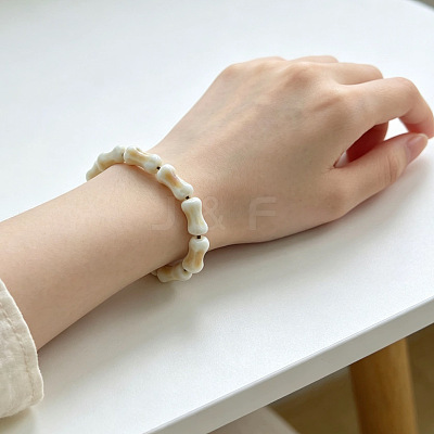 Handmade Porcelain Bone Beaded Stretch Bracelets WG788E8-01-1
