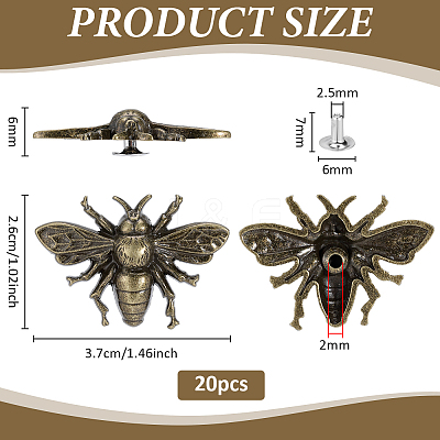 20Pcs Zinc Alloy Bees Decorative Rivets FIND-PH0062-14AB-1