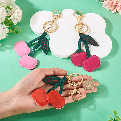 3Pcs 3 Colors PU Leather Alloy Keychains KEYC-TA0001-41-1