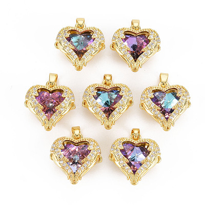 Rack Plating Brass Micro Pave Clear Cubic Zirconia Pendants X-KK-T060-10-RS-1