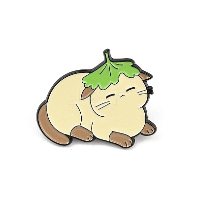 Cat with Leaf Enamel Pins JEWB-L027-01EB-03-1