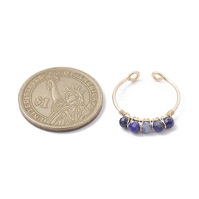 Copper Wire Wrapped Natural Lapis Lazuli Open Ring RJEW-JR00630-03-1