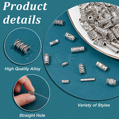 120Pcs 12 Styles Tibetan Style Alloy Tube Beads FIND-PH0020-79-1