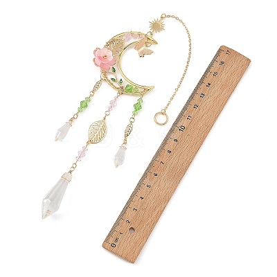 Brass Moon Sun Leaf & Acrylic Flower Suncatcher HJEW-TA00499-1