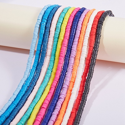 18 Strands 18 Colors Flat Round Handmade Polymer Clay Beads Strands CLAY-SZ0001-77-1