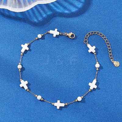 Summer Beach Natural White Shell Link Chain Anklets AJEW-AN00771-02-1
