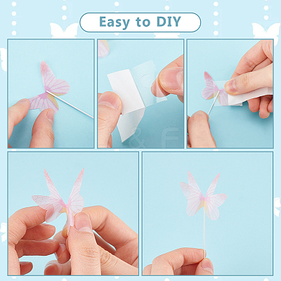 6 Sets 2 Colors Iron & Paper Butterfly Cake Toppers Decorations DIY-GA0007-53-1