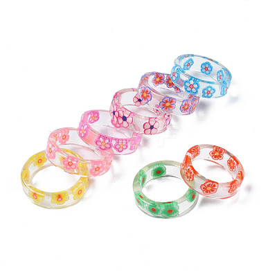 Transparent Resin Flower Finger Ring for Women RJEW-T022-029-1