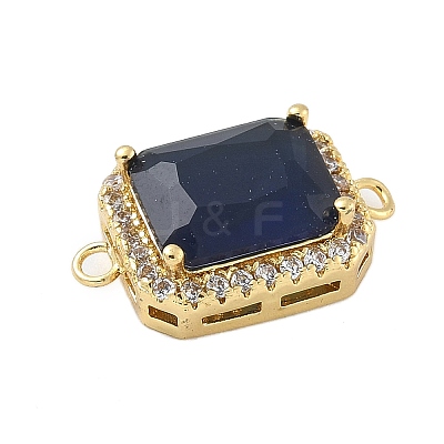 Rack Plating Brass Micro Pave Clear Cubic Zirconia Rectangle Connector Charms KK-A234-028G-02-1