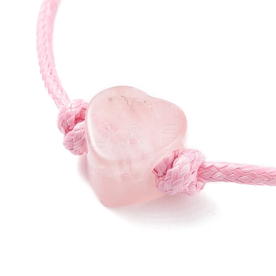 Natural Rose Quartz Heart Braided Cord Bracelet BJEW-JB07685-02-1