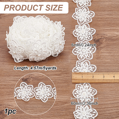 Organza Lace Trim with Resin Imitation Pearl Beads OCOR-WH0085-53B-1