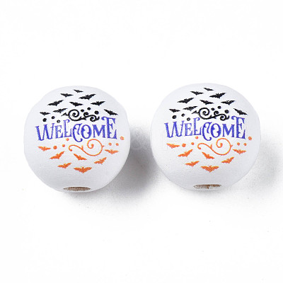Halloween Printed Natural Wood Beads WOOD-S057-091-1