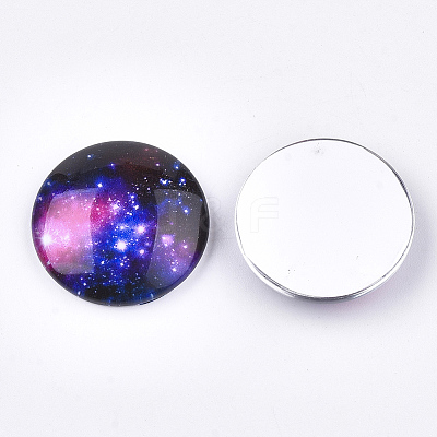 Starry Sky Pattern Printed Glass Cabochons LS-GGLA-N004-25mm-D55-1