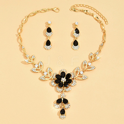 Flower Alloy Rhinestone Pendant Necklaces & Teardrop Stud Dangle Earrings Sets FS-WG19EE6-06-1