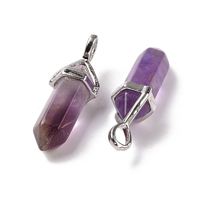 Natural Amethyst Pointed Pendants G-K329-34P-1