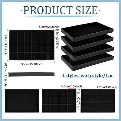 4Pcs 4 Styles Wood Covered with PU Leather Jewelry Display Trays for Earrings Rings Bracelets Necklaces ODIS-FG0002-12-1