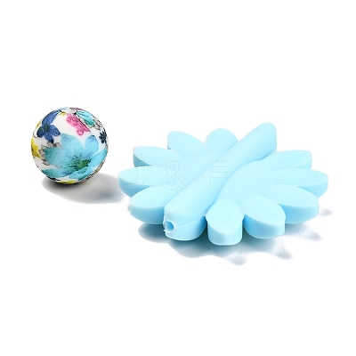 23Pcs Sunflower & Round Silicone Focal Beads SIL-L005-01B-1