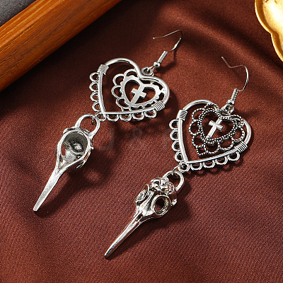 Gothic Heart Cross Skull Dangle Earrings MU2245-1