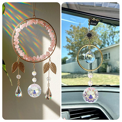 3Pcs Round Glass Suncatchers for Outdoor Garden Hanging Decoration HJEW-TADJ0001-02-1