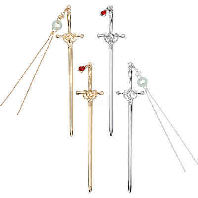 4Pcs 4 Styles Alloy Hair Stick Findings AJEW-FG0007-35-1