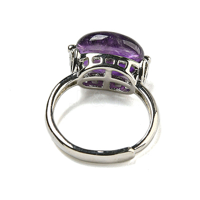 Oval Natural Amethyst Adjustable Rings RJEW-C087-04P-03-1