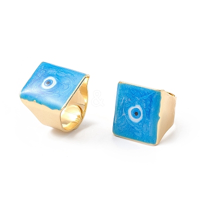 Square Enamel with Evil Eye Wide Band Finger Rings RJEW-A014-02G-01-1