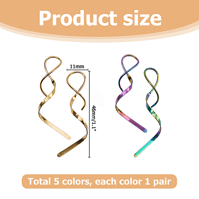5 Pairs 5 Colors Wave Shape 304 Stainless Steel Dangle Earrings EJEW-HS0001-33-1