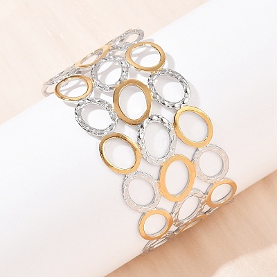 304 Stainless Steel Cuff Bangles for Women BJEW-G757-11GP-1