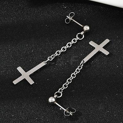 Christian Upside Down Cross 201 Stainless Steel Dangle Stud Earrings EJEW-P314-01B-P-1