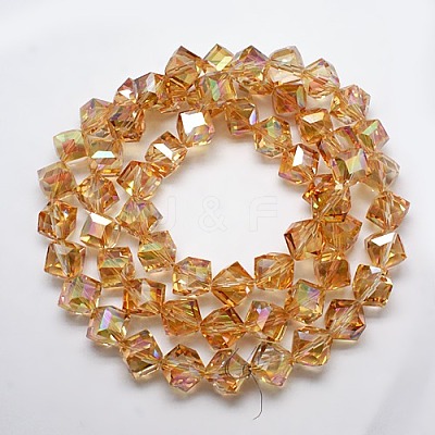 Full Rainbow Plated Crystal Glass Cube Beads X-EGLA-F023-B04-1