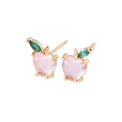 Brass Micro Pave Cubic Zirconia Apple Stud Earrings EJEW-L278-04G-1