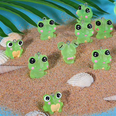 36Pcs 6 Styles Luminous Frog Resin Pendants RESI-SZ0003-50-1
